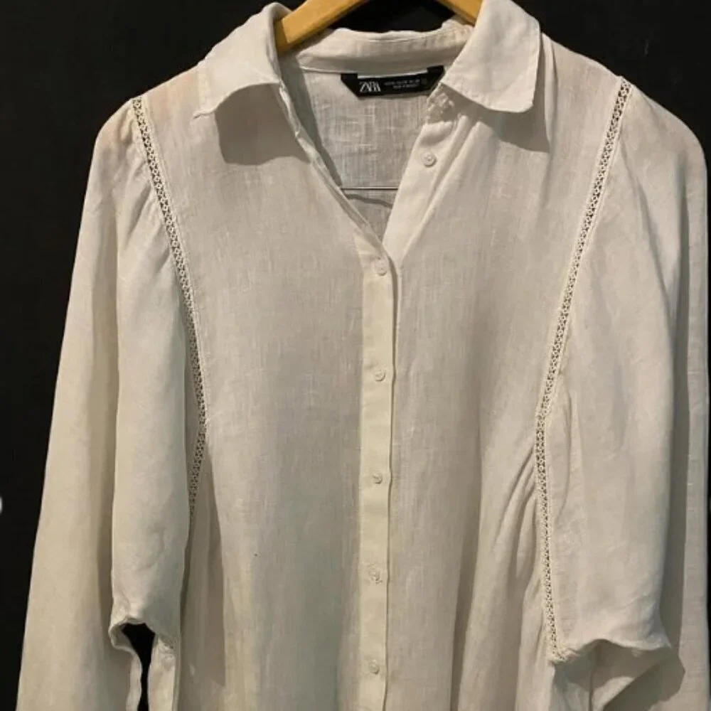 ZARA OVERSIZED SHIRT loose fit 100% linen Size L 3466/270/250 - Picture 2 of 6